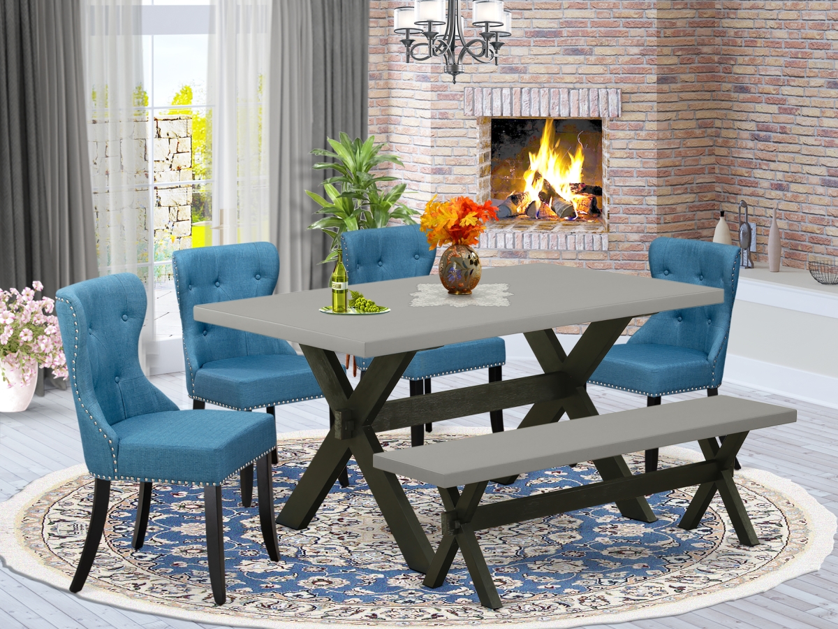 6 Piece X-Style Dining Table Set - Cement & Black