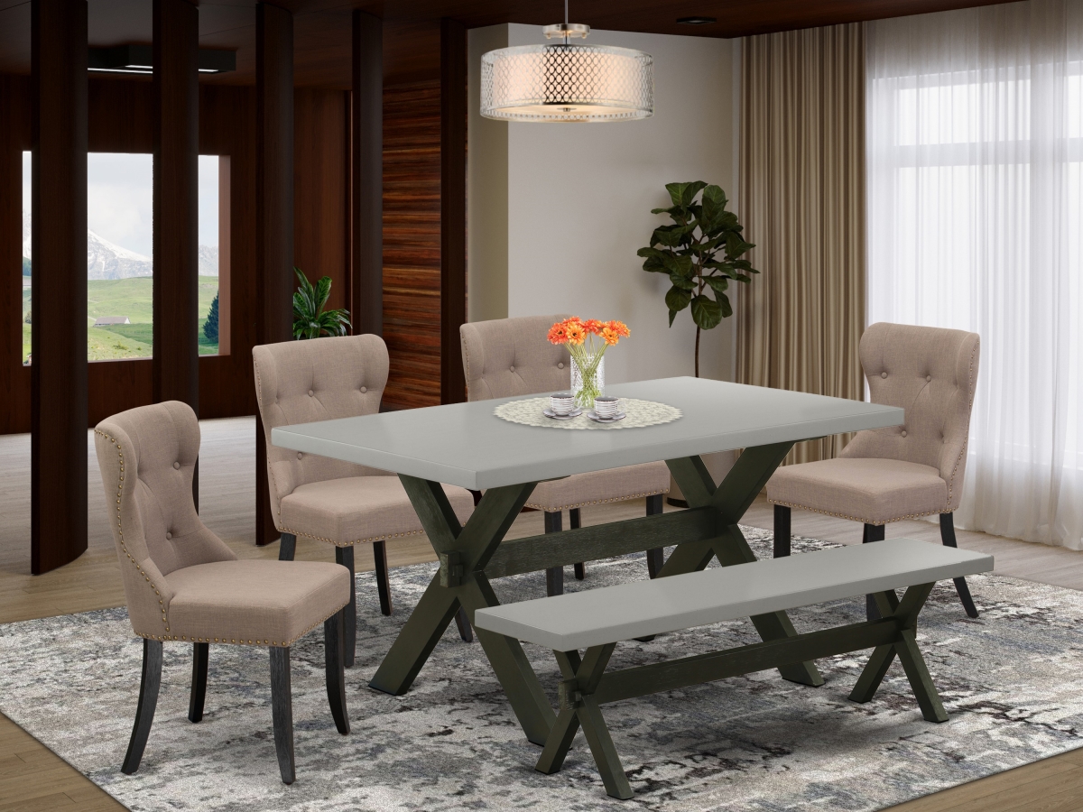 6 Piece X-Style Dining Table Set - Wire Brushed Black