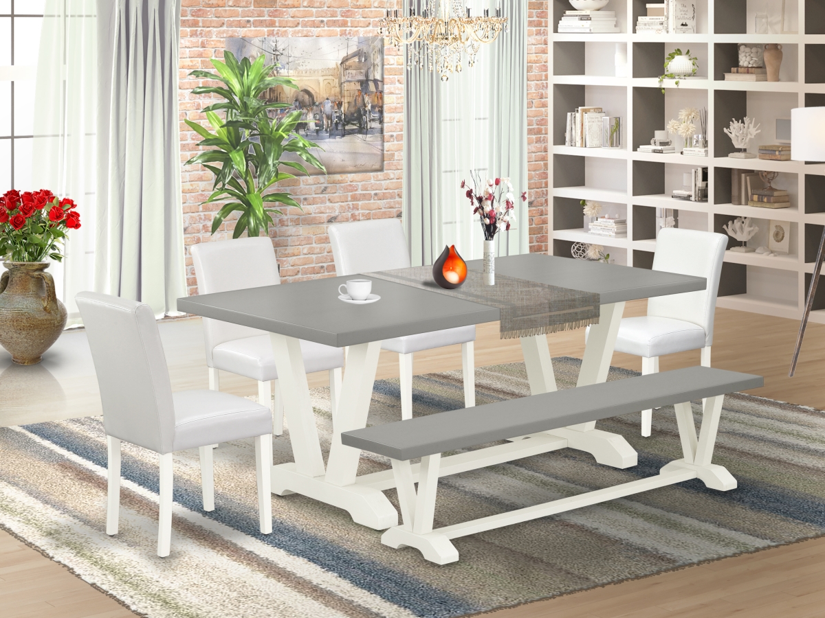6 Piece V-Style Modern Dining Set - Linen White