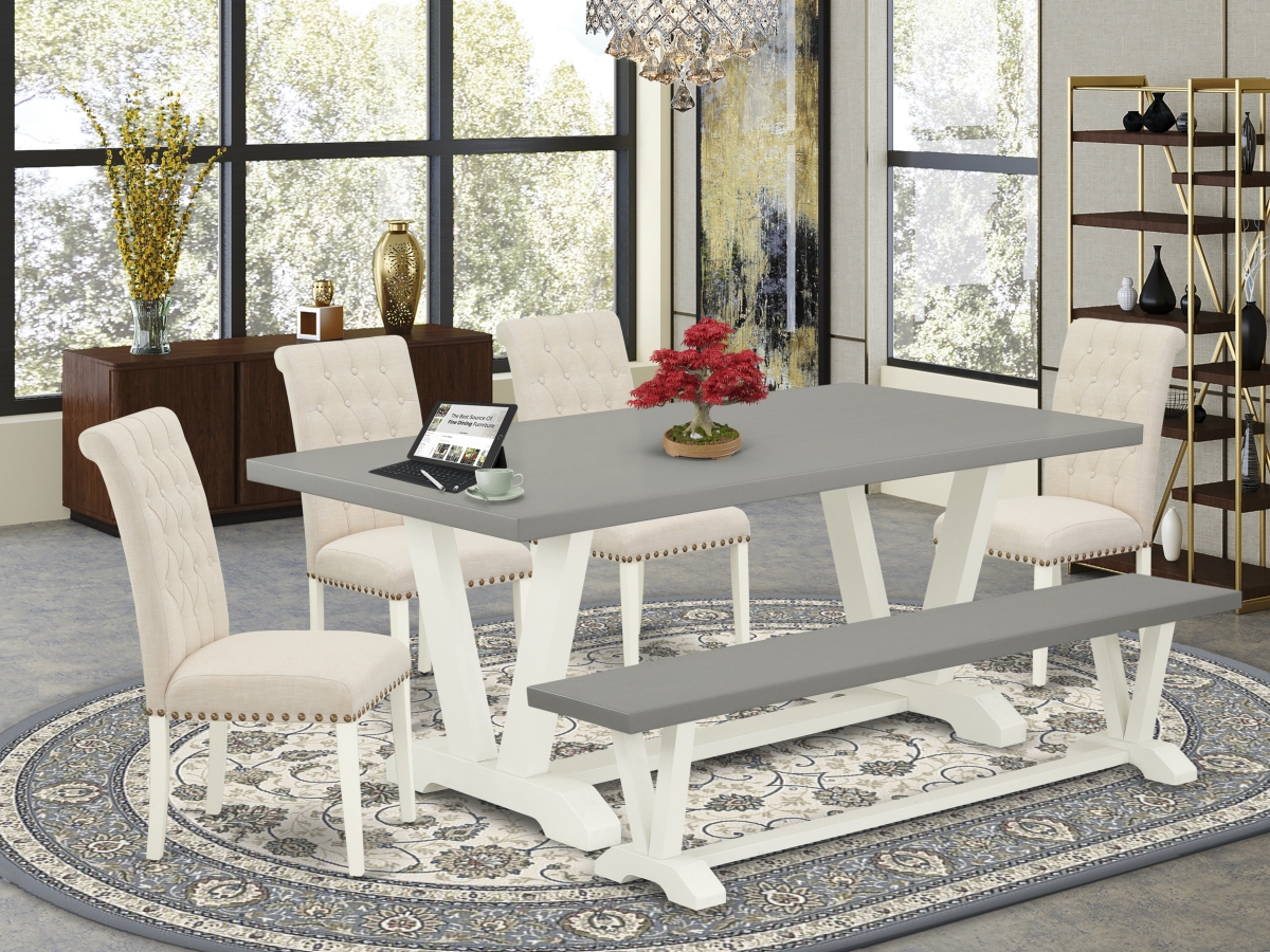 6 Piece V-Style Beautiful Dinette Set - Linen White
