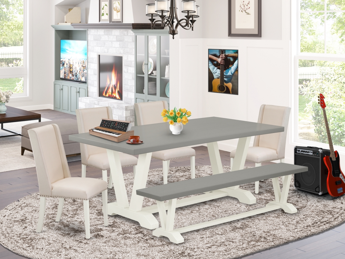 6 Piece V-Style Stylish Dining Table Set - Linen White