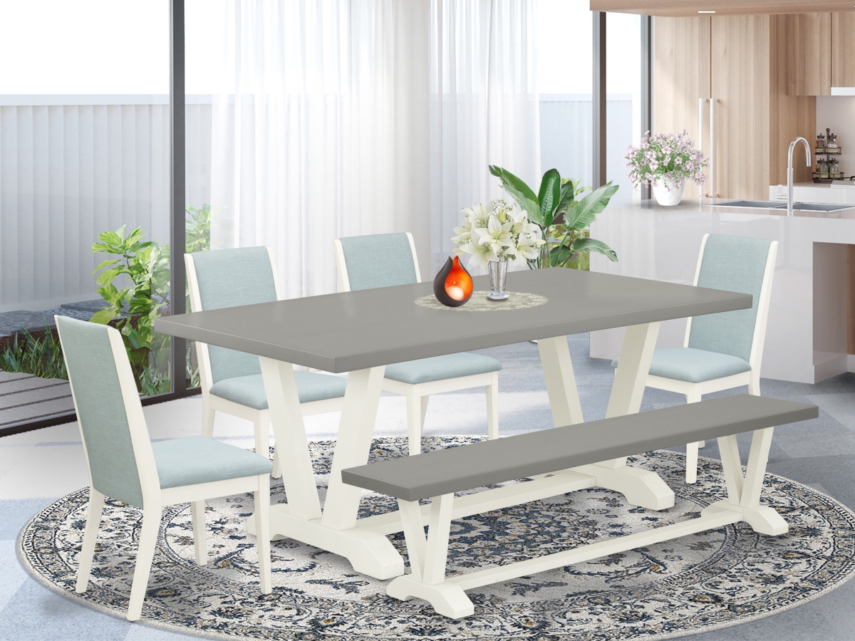 6 Piece V-Style Amazing Dining Table Set - Linen White