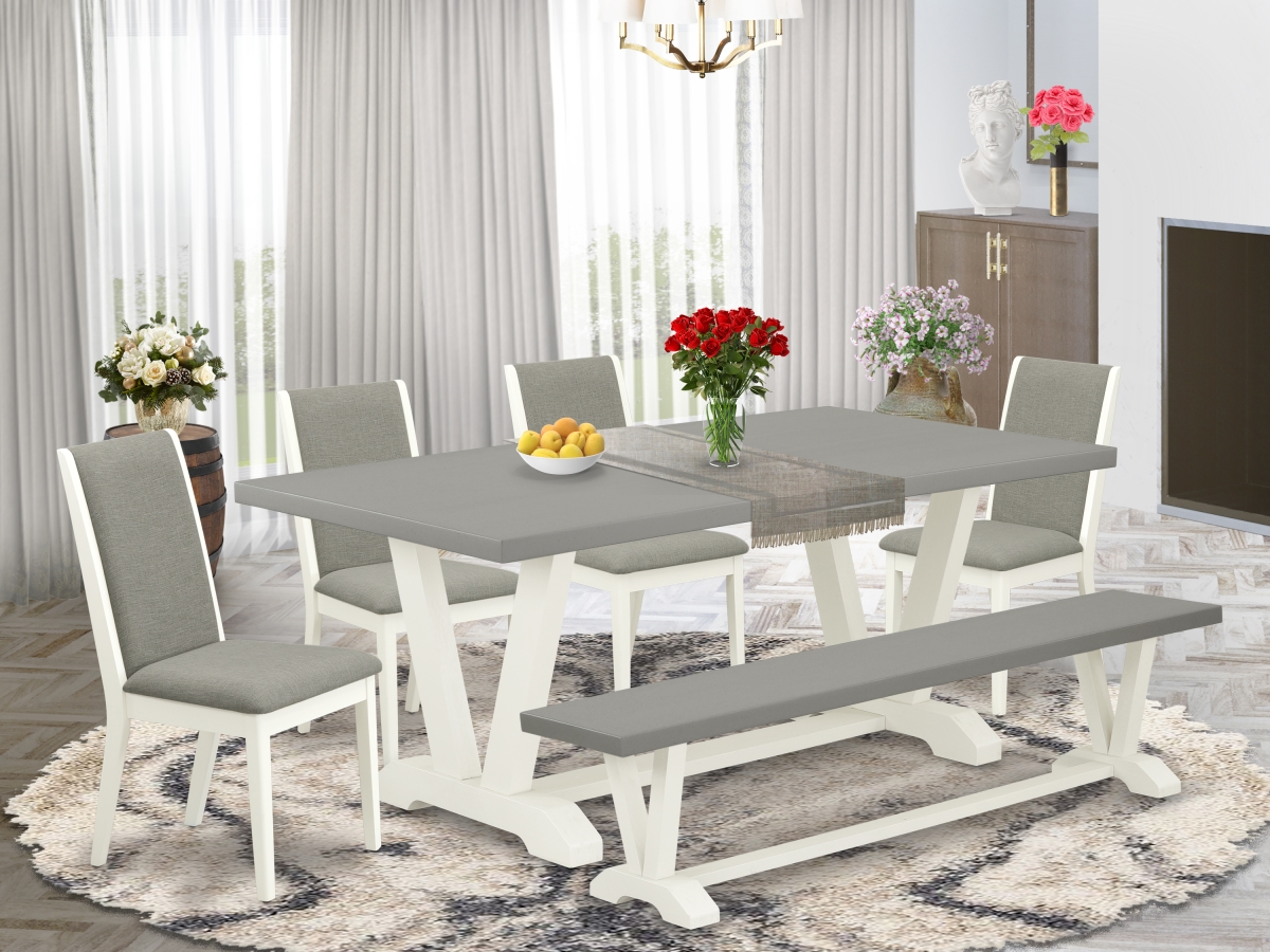 6 Piece V-Style Awesome Modern Dining Table Set - Linen White
