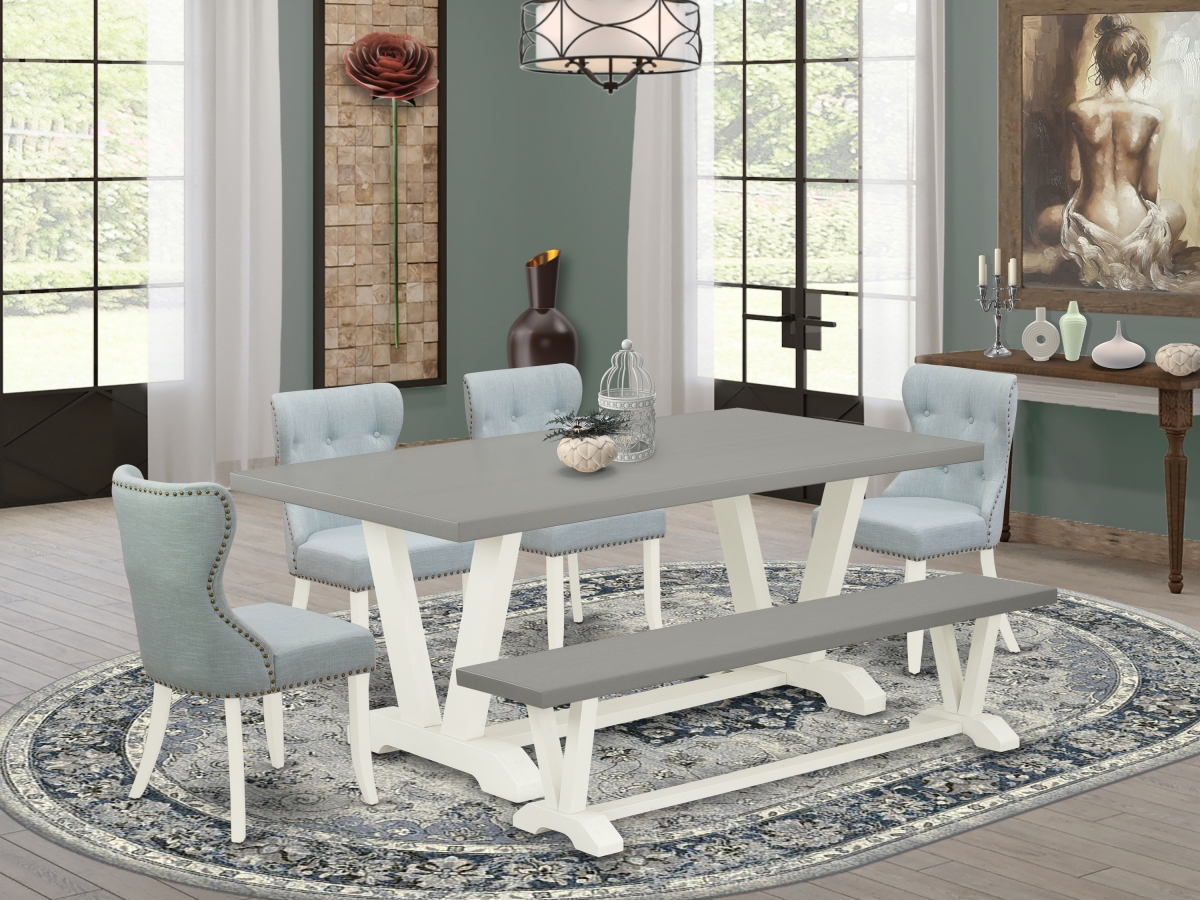 6 Piece V-Style Dining Table Set - Linen White
