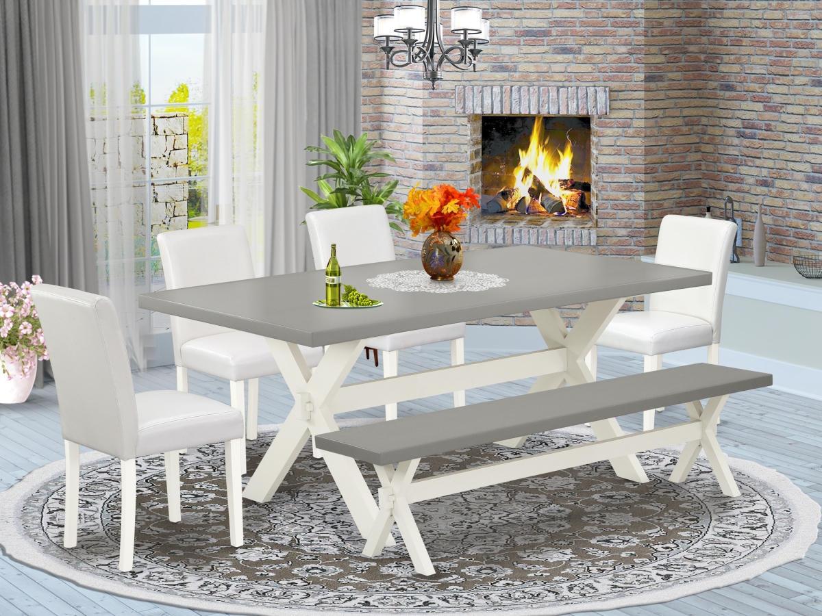 6 Piece X-Style Stylish Modern Dining Table Set - Linen White