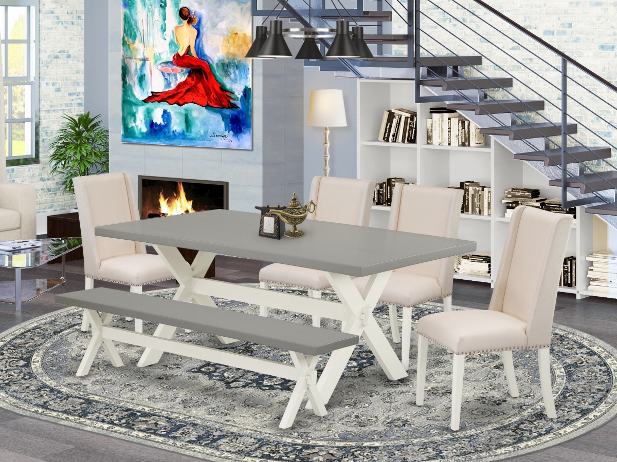 6 Piece X-Style Amazing Dining Table Set - Linen White
