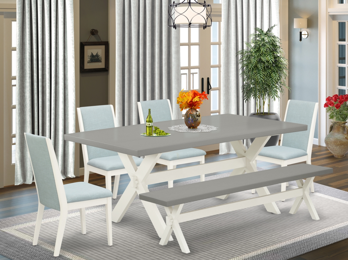 X097LA015-6 6 Piece X-Style Awesome Rectangular Dining Room Table Set - Linen White -  East West Furniture