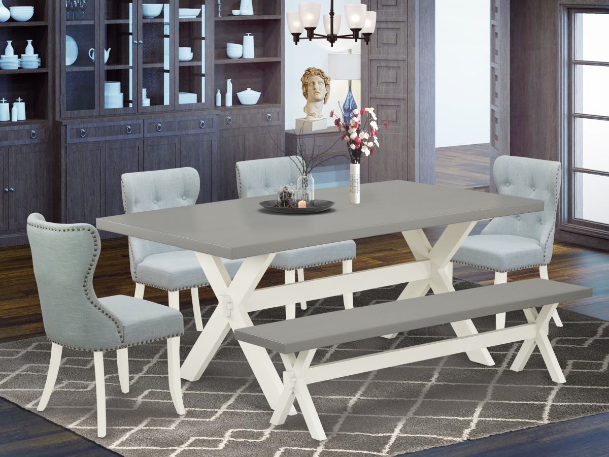 6 Piece X-Style Dining Table Set - Linen White