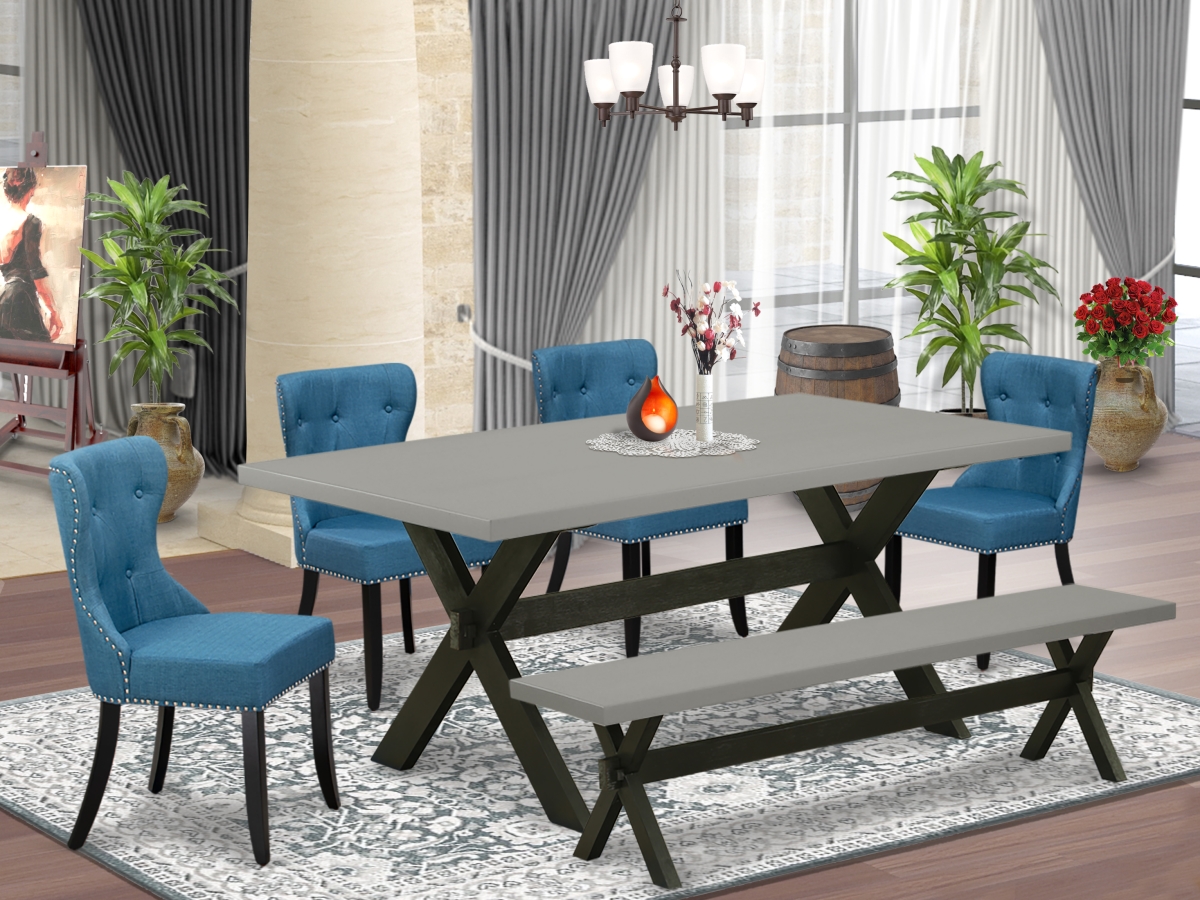 6 Piece X-Style Dinette Room Set - Cement & Black