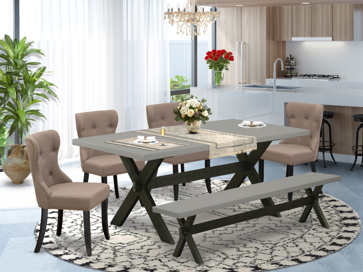 6 Piece X-Style Dinette Room Set - Wire Brushed Black