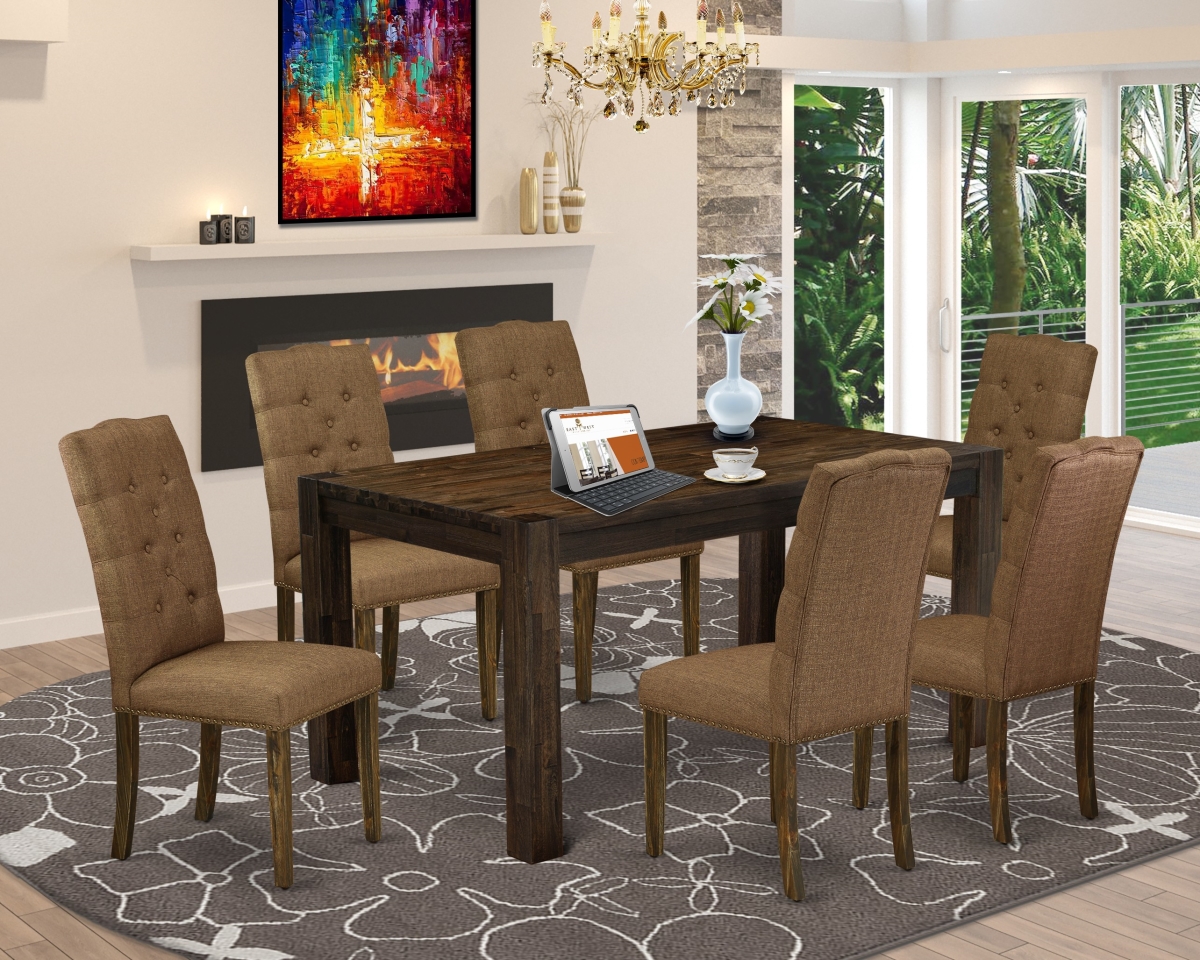 7 Piece Celina Modern Dining Table Set - Distressed Jacobean