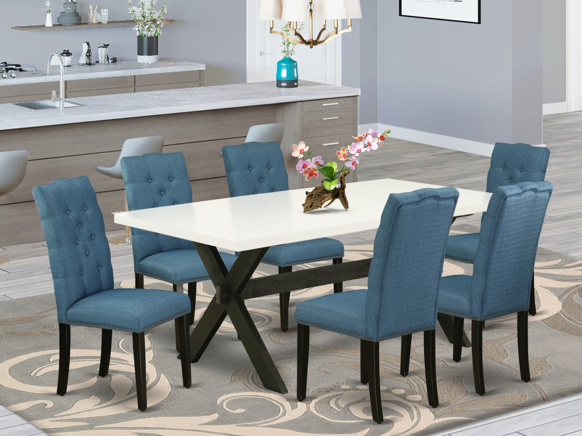 X627EL121-7 7 Piece X-Style Beautiful Dining Room Set - Wire Brushed Black -  East West Furniture