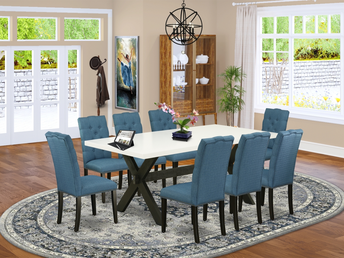 9 Piece X-Style Amazing Dining Set - Wire Brushed Black