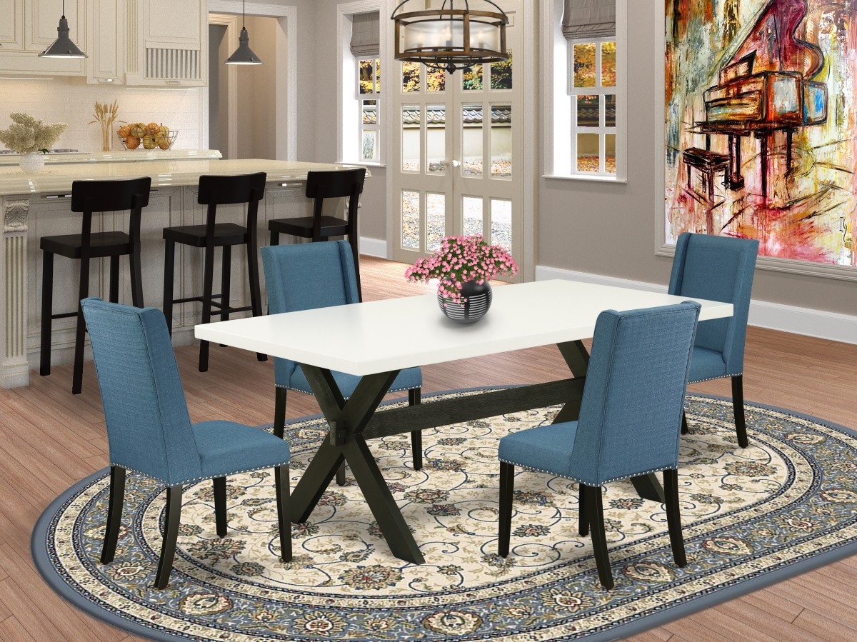 5 Piece X-Style Beautiful Modern Dining Table Set - Wire Brushed Black