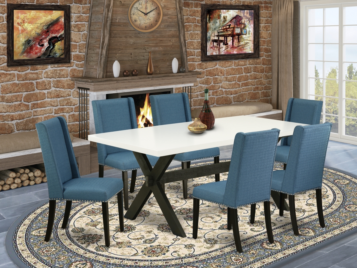 7 Piece X-Style Fashionable Dinette Set - Wire Brushed Black
