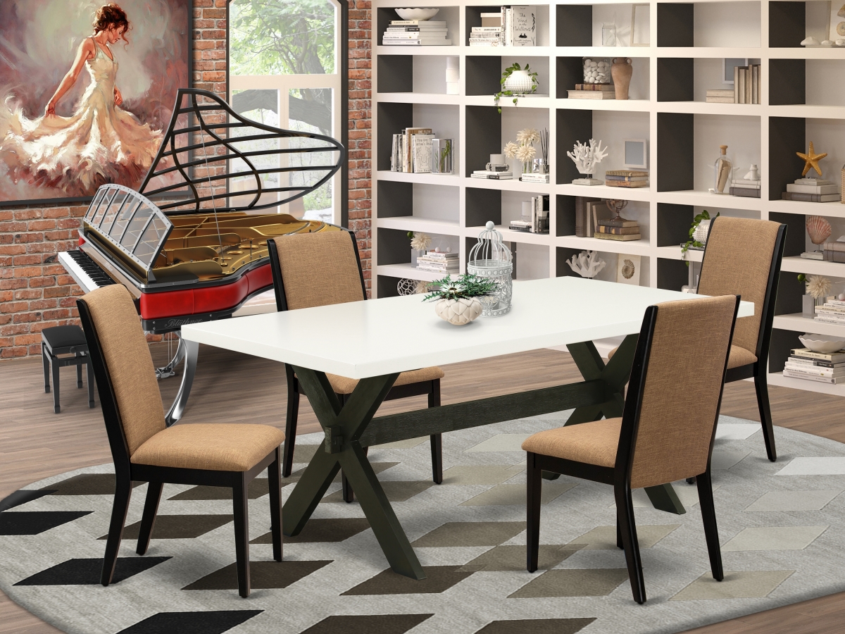 5 Piece X-Style Beautiful Dining Room Table Set - Wire Brushed Black
