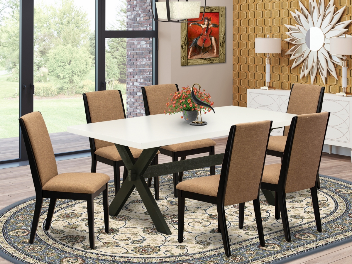 7 Piece X-Style Awesome Dining Table Set - Wire Brushed Black