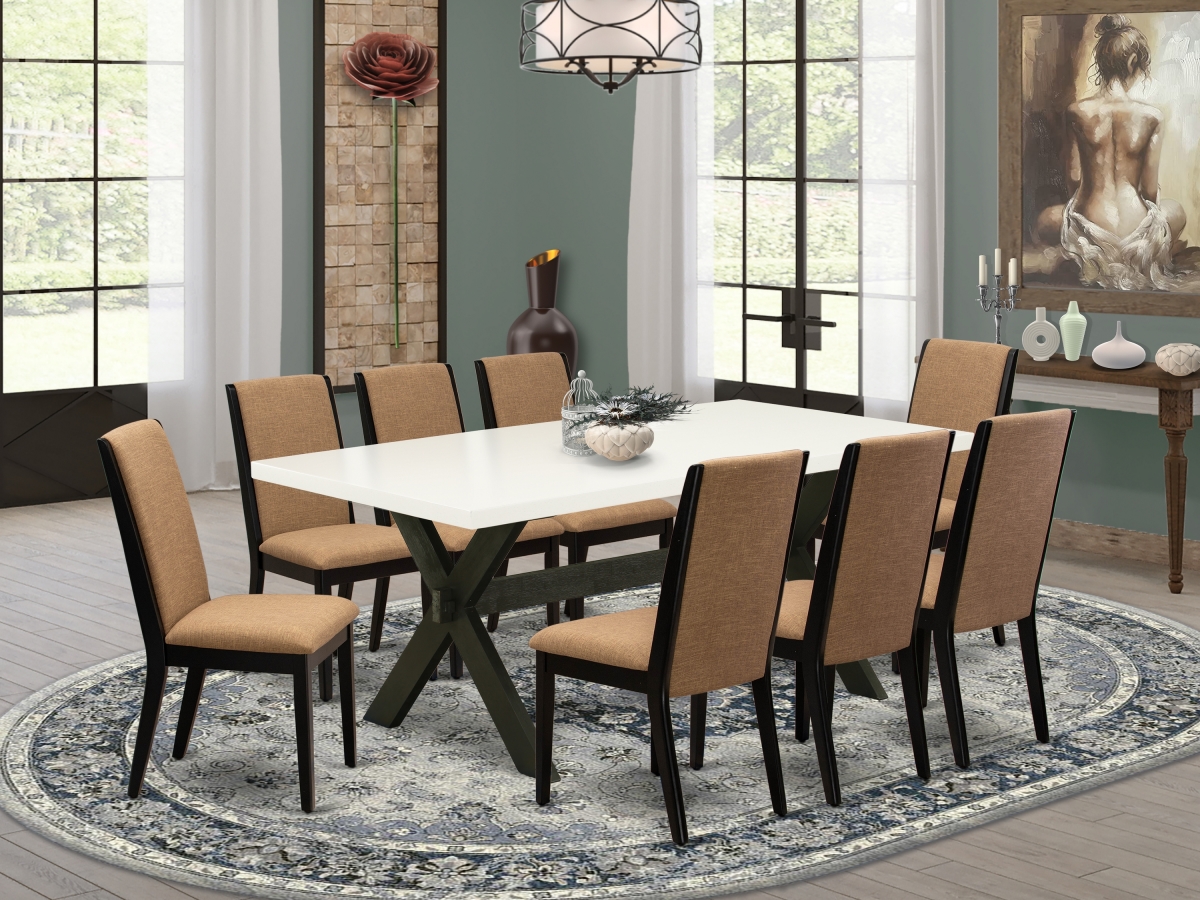 9 Piece X-Style Modern Kitchen Table Set - Wire Brushed Black