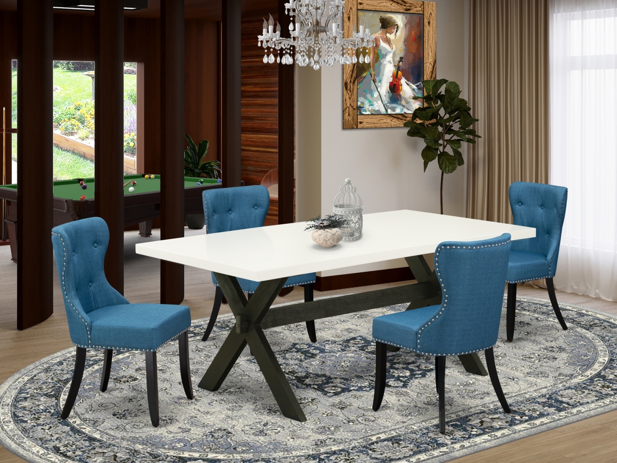 5 Piece X-Style Dinette Set - Linen White & Black
