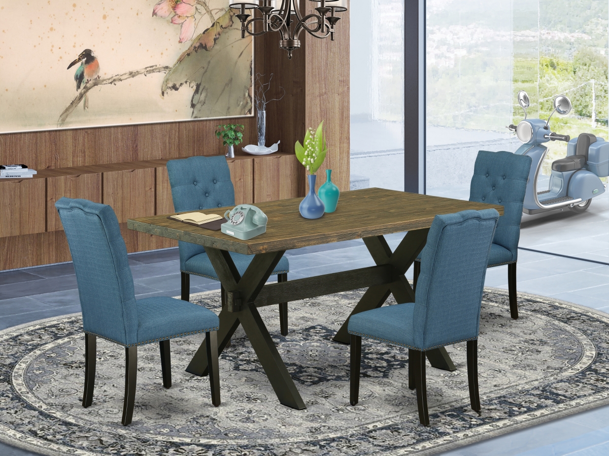 5 Piece X-Style Awesome Dining Table Set - Wire Brushed Black