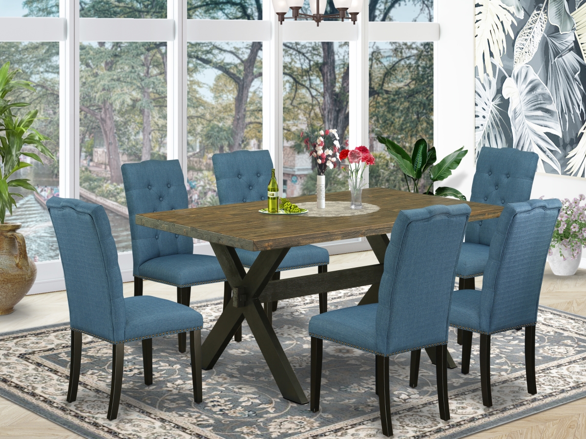 7 Piece X-Style Stylish Dining Set - Wire Brushed Black