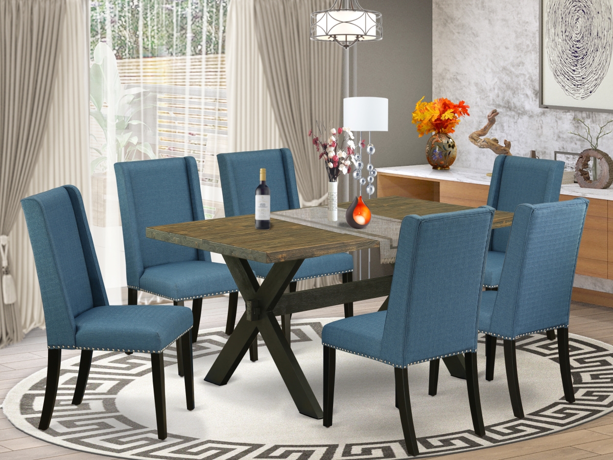 7 Piece X-Style Dining Room Set - Wire Brushed Black