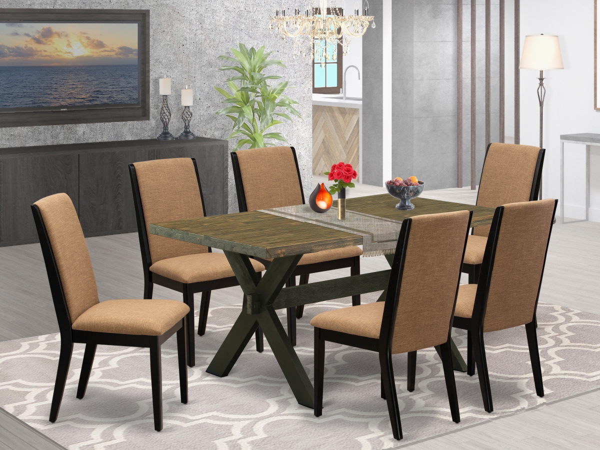 7 Piece X-Style Beautiful Dining Set - Wire Brushed Black