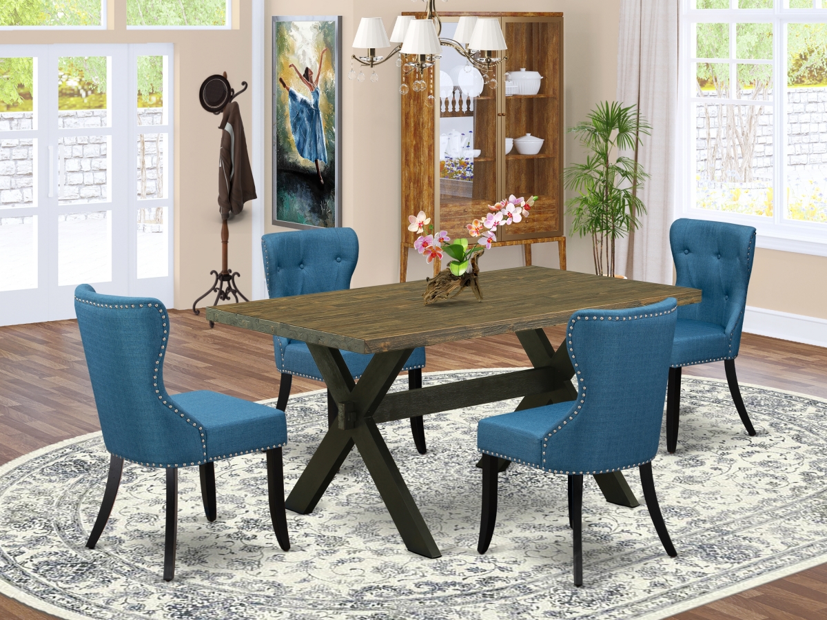 5 Piece X-Style Dining Set - Distressed Jacobean & Black
