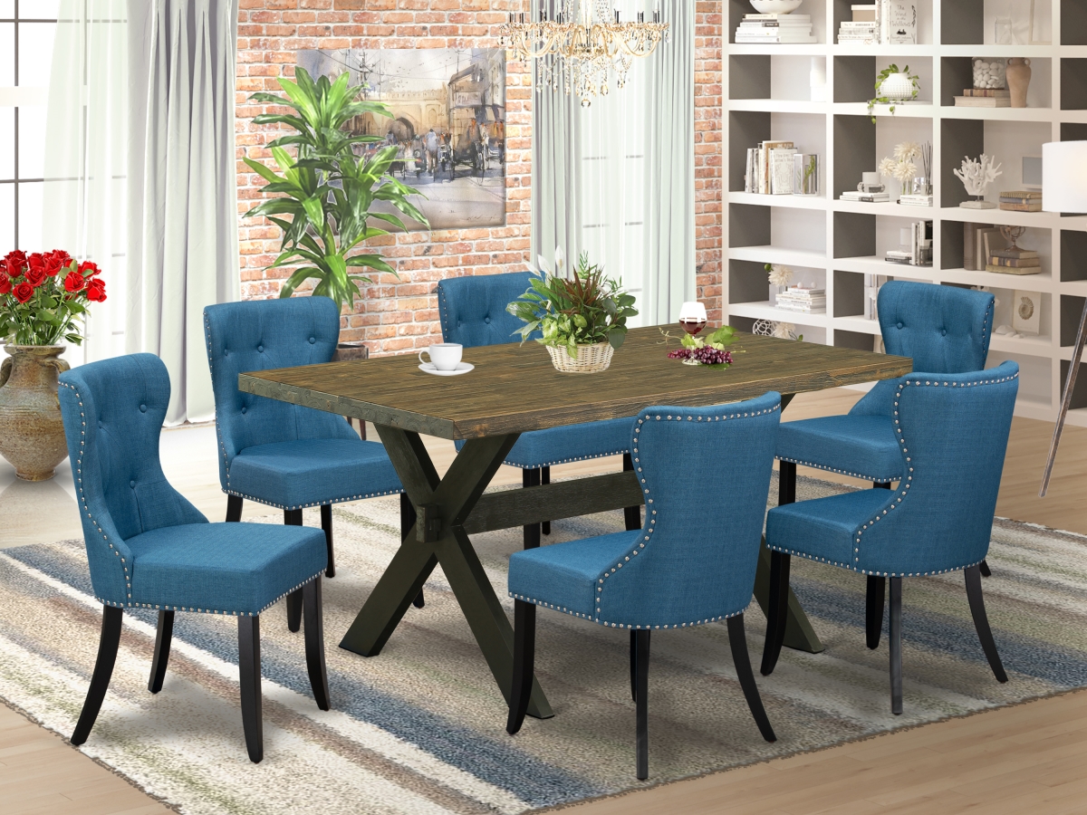 7 Piece X-Style Kitchen Dining Set - Distressed Jacobean & Black