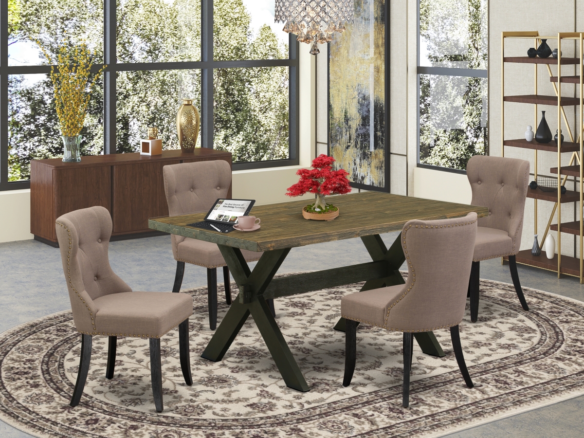 5 Piece X-Style Dining Set - Distressed Jacobean & Wire Brushed Black
