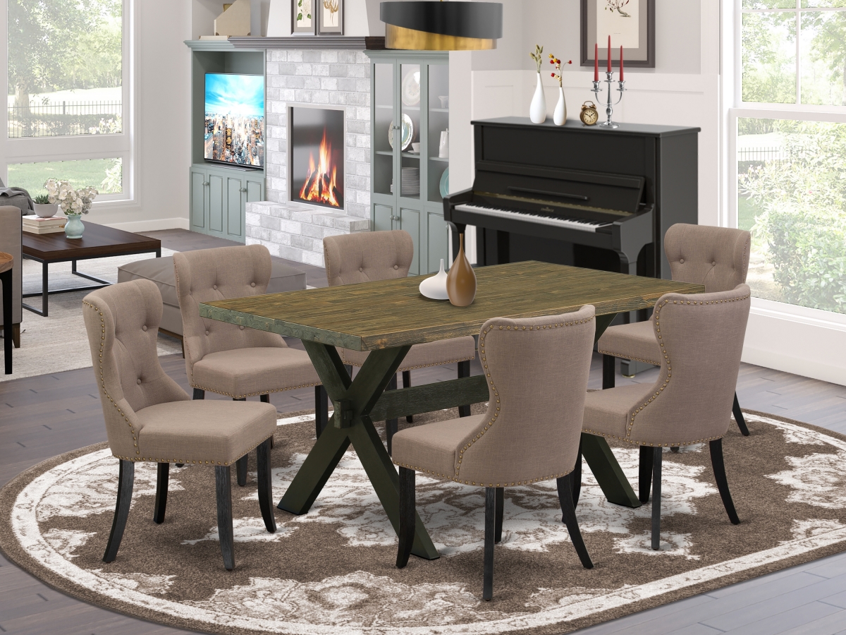 7 Piece X-Style Dining Set - Wire Brushed Black