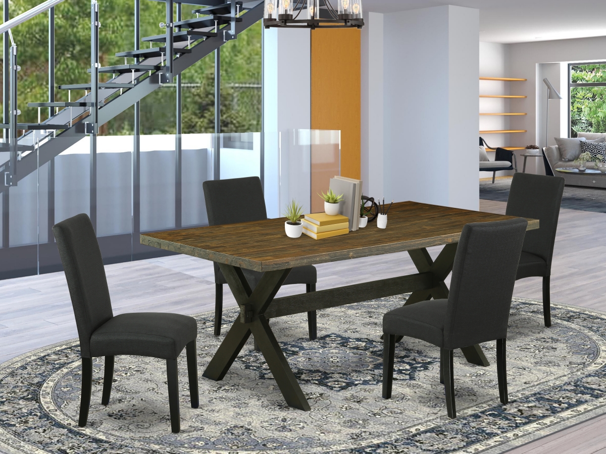 5 Piece X-Style Dining Table Set - Distressed Jacobean & Black