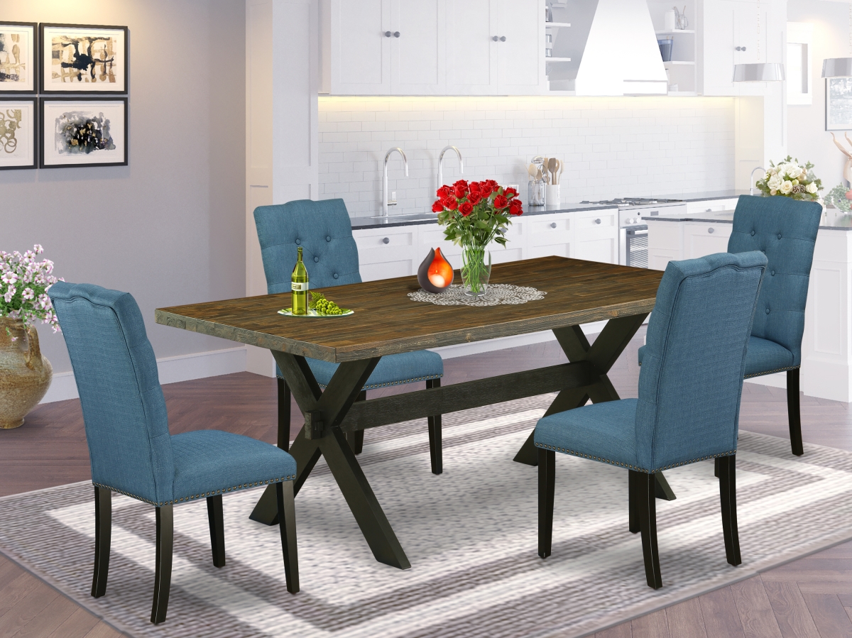 X677EL121-5 5 Piece X-Style Stylish Dining Room Set - Wire Brushed Black -  East West Furniture