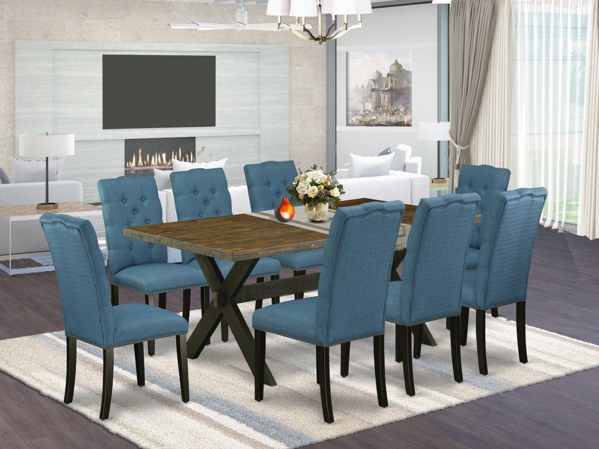 9 Piece X-Style Dining Room Set - Wire Brushed Black