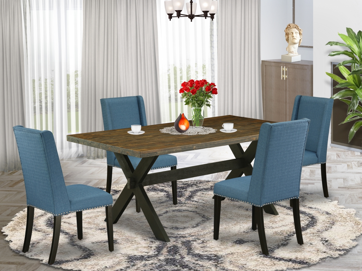 X677FL121-5 5 Piece X-Style Modern Dining Room Table Set - Wire Brushed Black -  East West Furniture