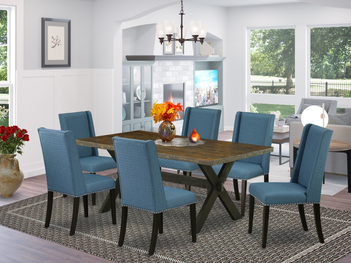 7 Piece X-Style Beautiful Dinette Set - Wire Brushed Black