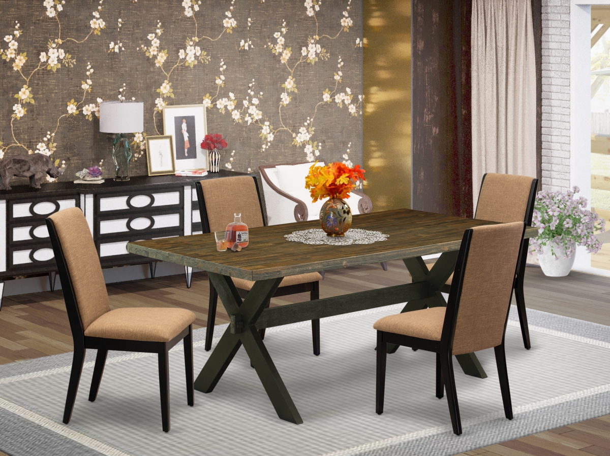 5 Piece X-Style Stylish Dining Table Set - Wire Brushed Black