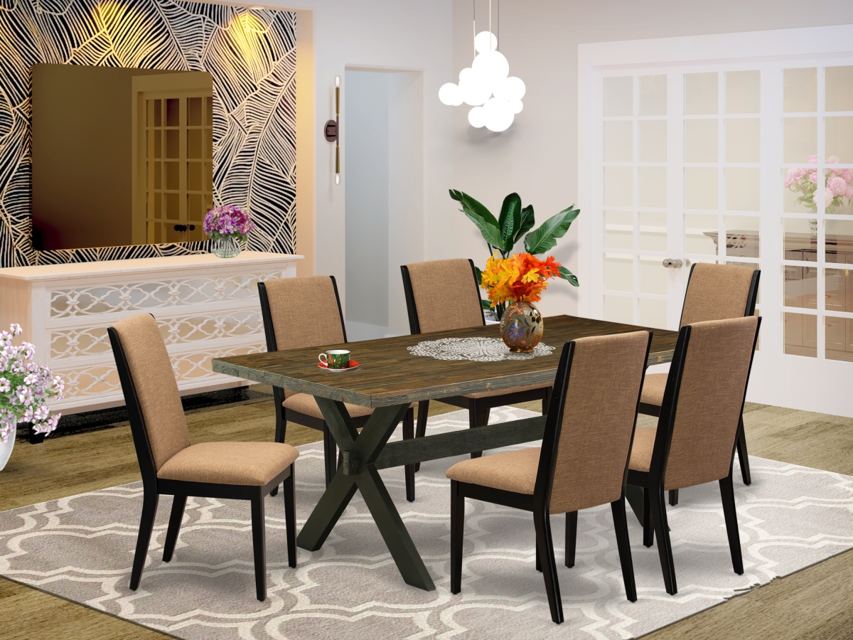 7 Piece X-Style Amazing Dining Room Set - Wire Brushed Black
