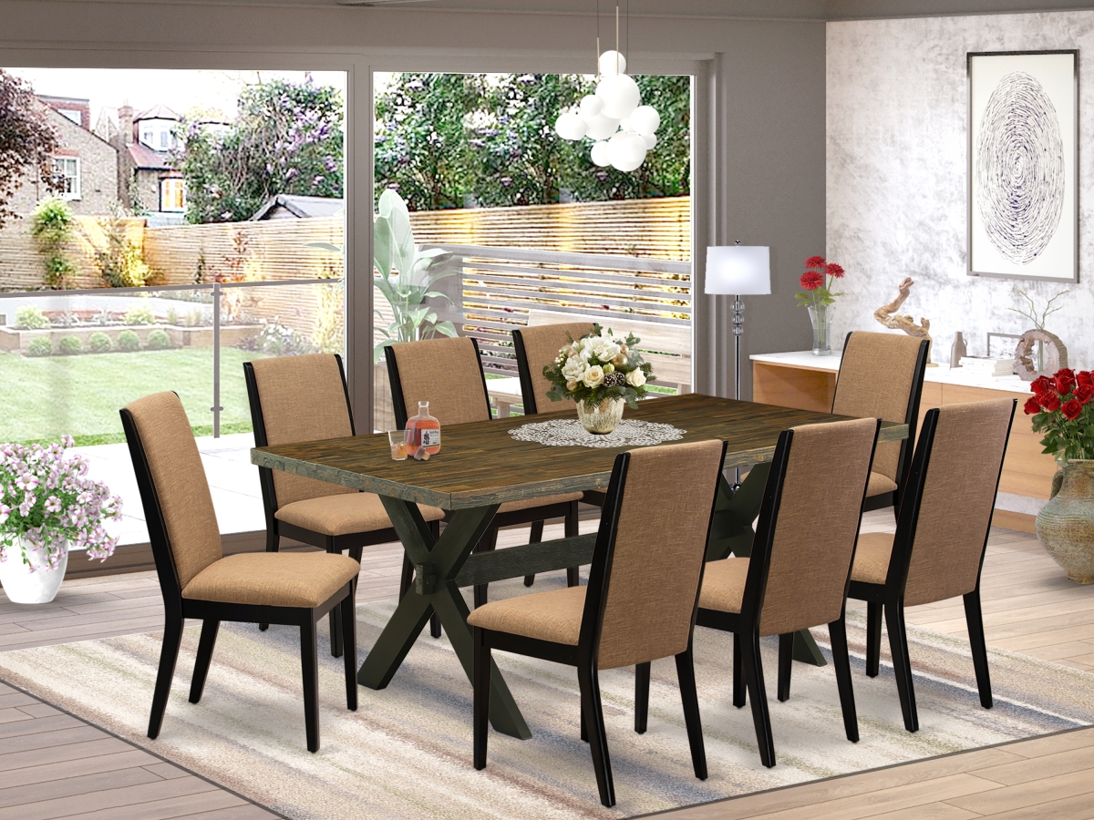 9 Piece X-Style Amazing Dining Set - Wire Brushed Black