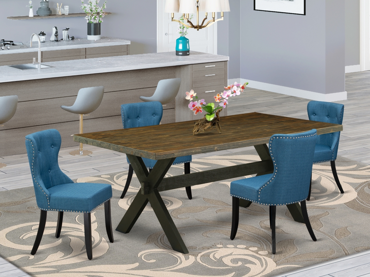 5 Piece X-Style Dinette Room Set - Distressed Jacobean & Black