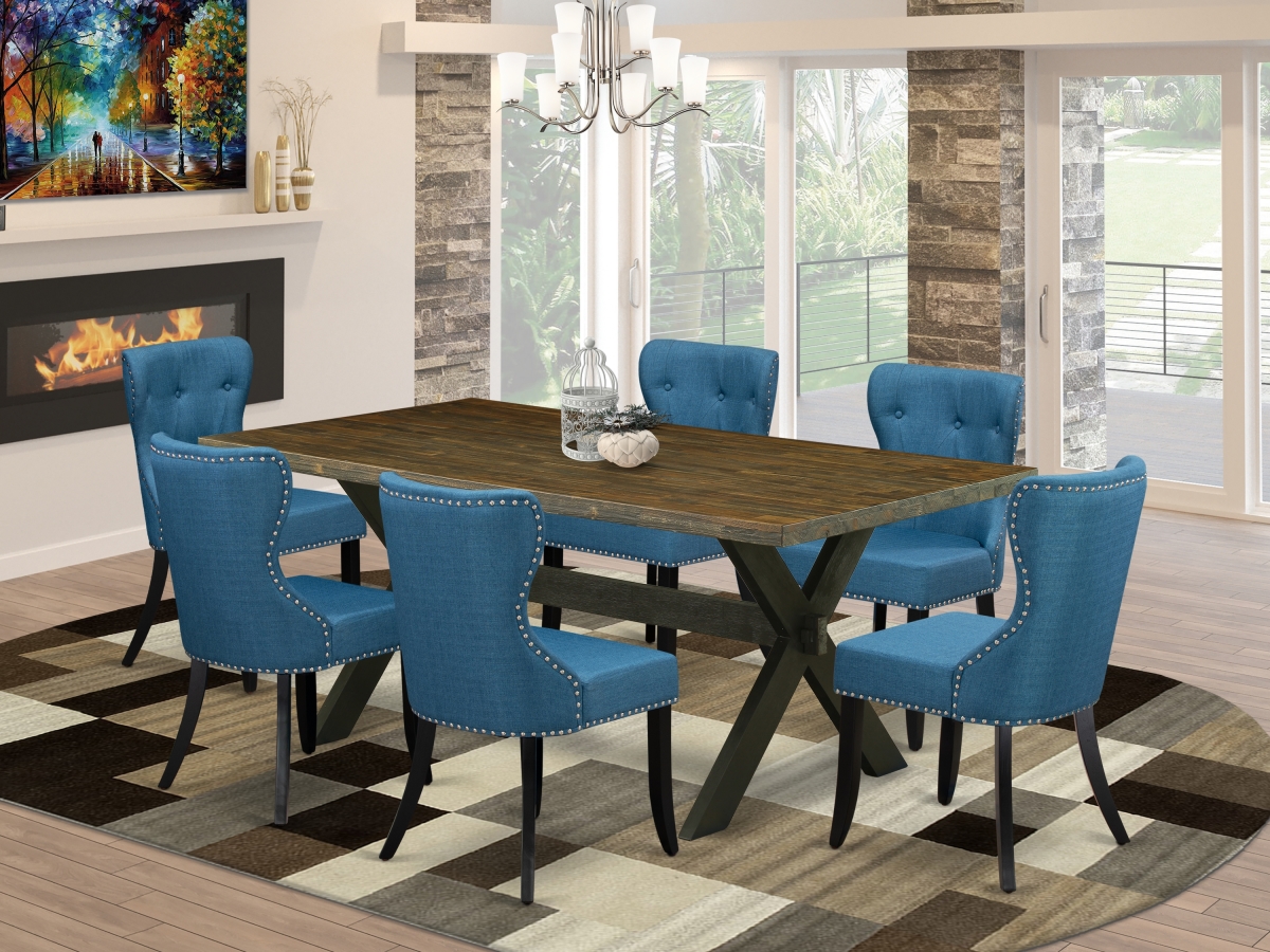 7 Piece X-Style Dinette Set - Distressed Jacobean & Black