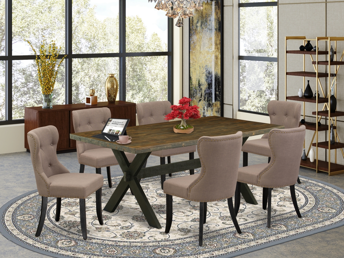 7 Piece X-Style Kitchen Dining Room Set - Wire Brushed Black