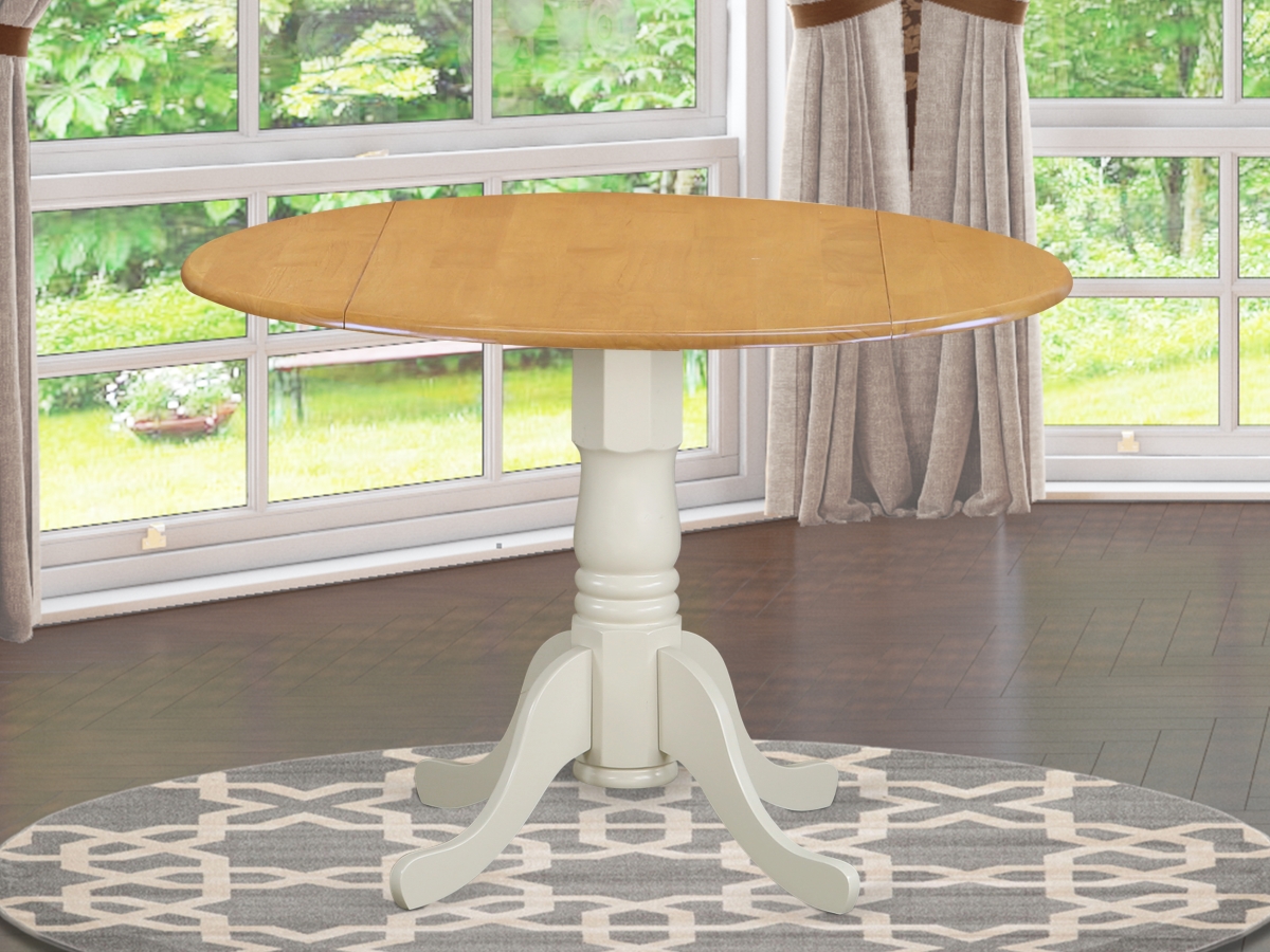 Dublin Round Table with Two 9 in. Drop Leaves - Oak & Linen White