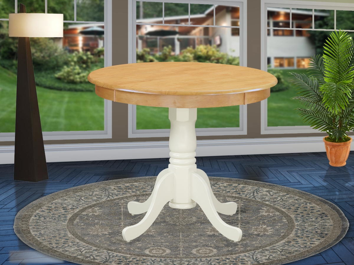 36 in. Antique Round Dining Table - Oak & Linen White