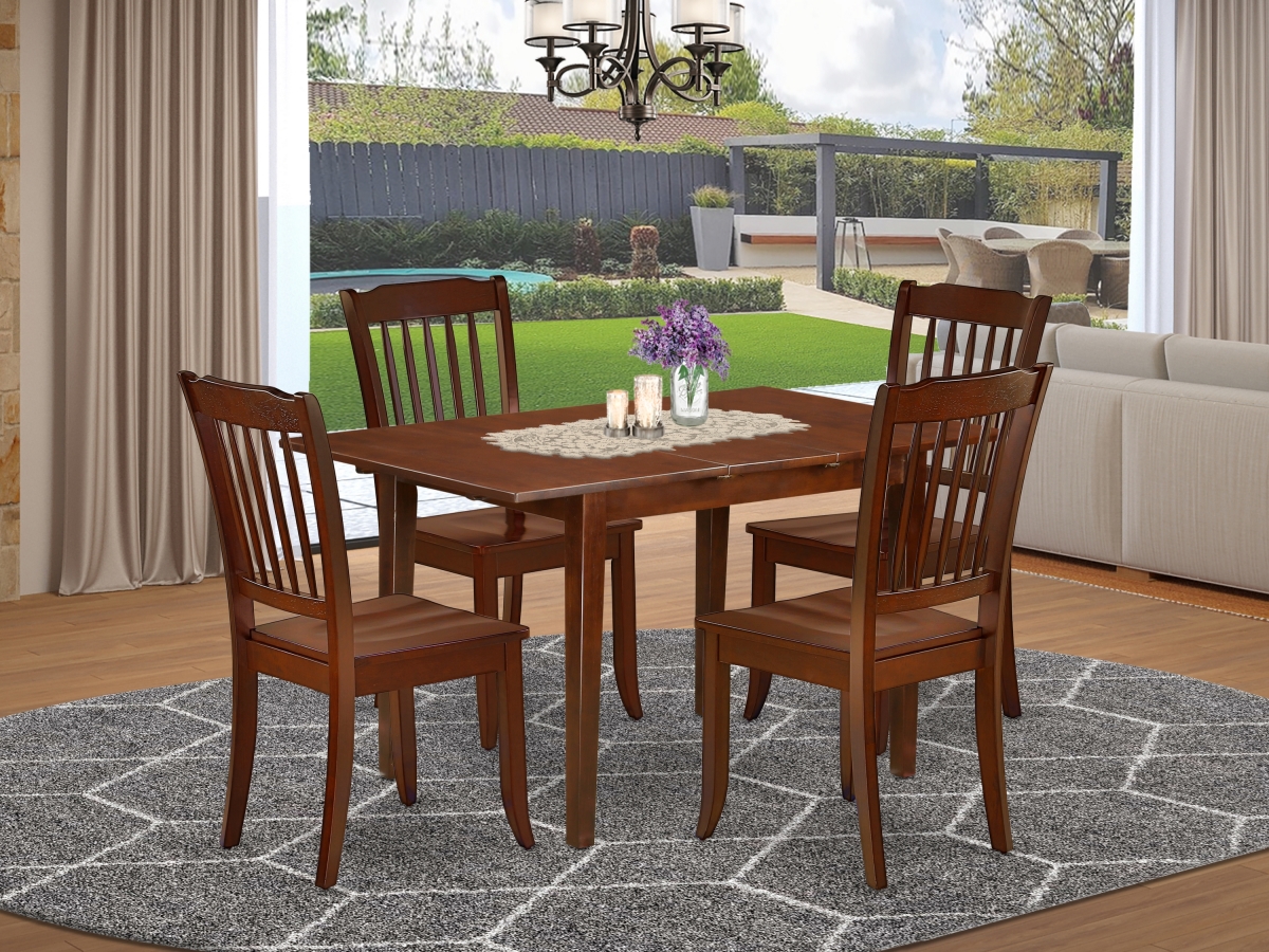 42-53.5 in. Norfolk Rectangular Table with 12 in. Leaf & 4 Vertical Slatted Chairs - Mahogany, 5 Piece