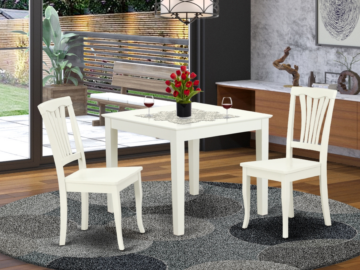 36 in. Oxford Square Table & 2 Vertical Slatted Chairs - Linen White, 3 Piece
