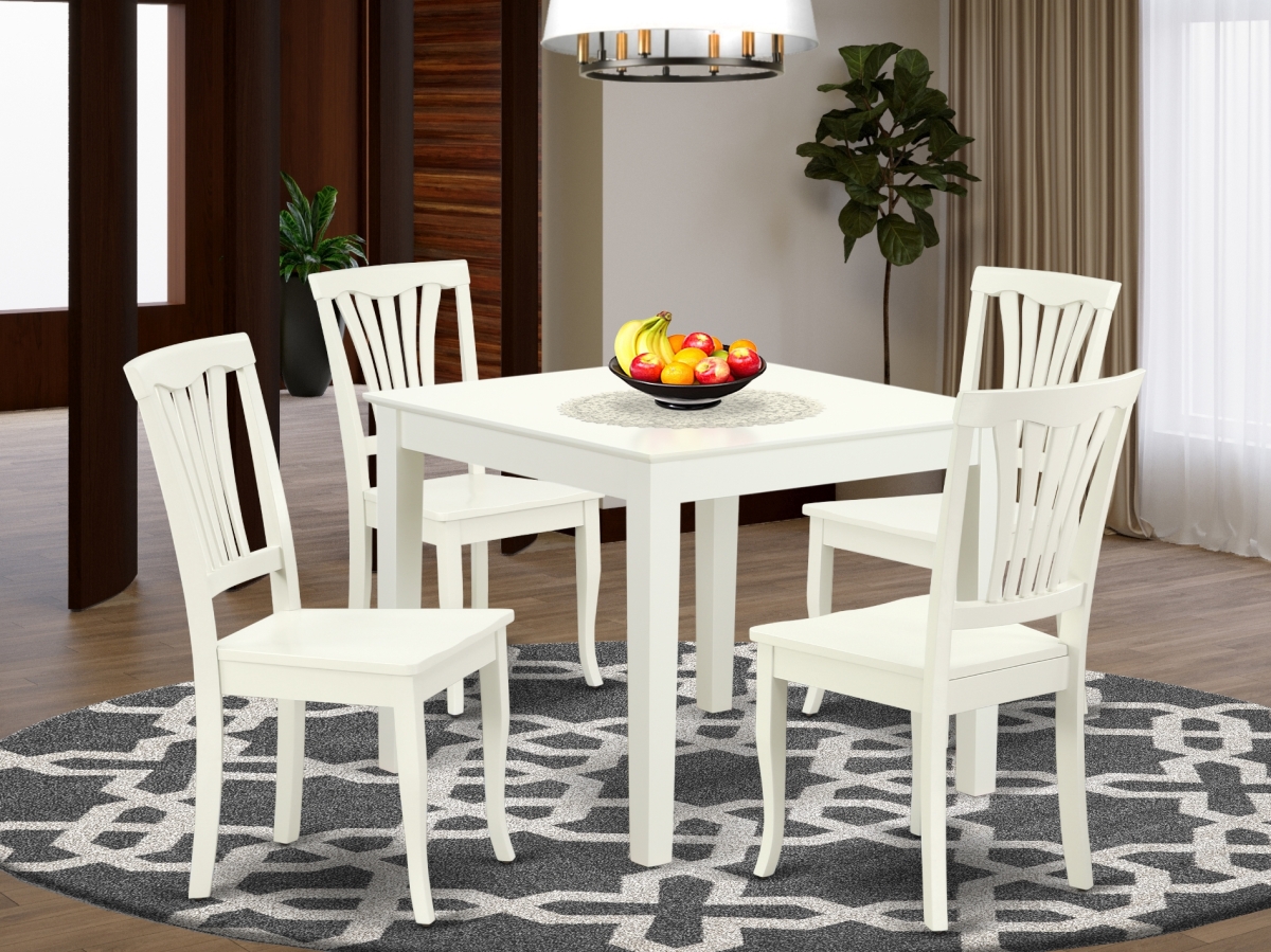 36 in. Oxford Square Table & 4 Vertical Slatted Chairs - Linen White, 5 Piece