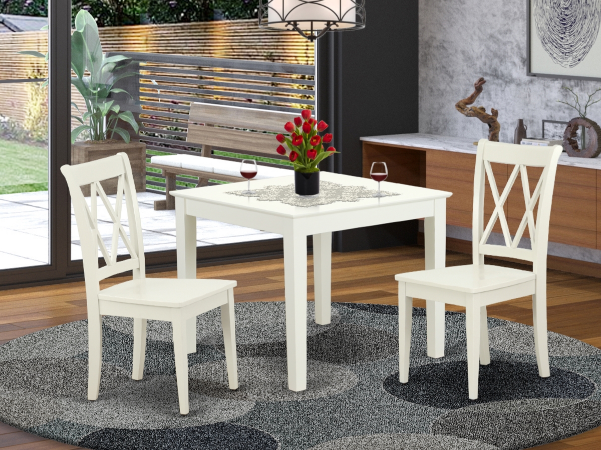 36 in. Oxford Square Table & 2 Double X Back Chairs - Linen White, 3 Piece