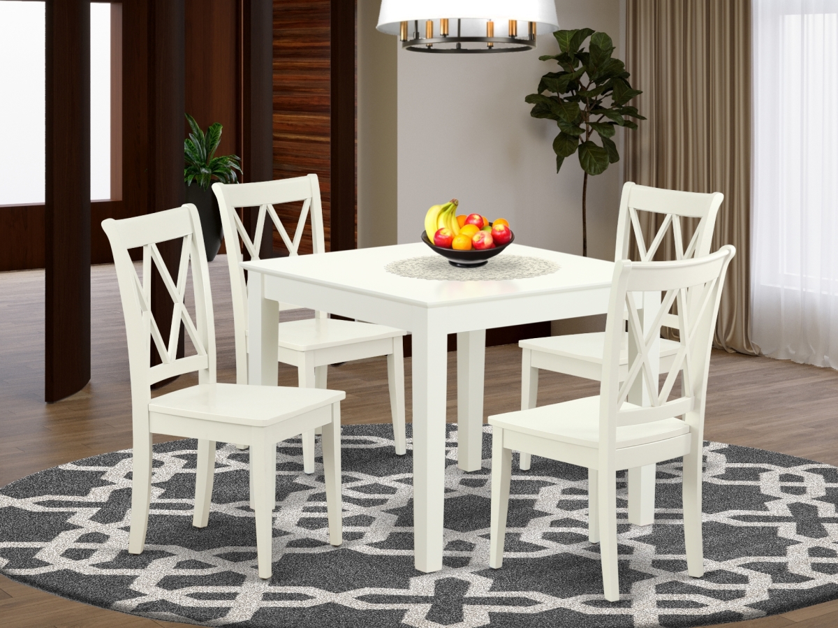 36 in. Oxford Square Table & 4 Double X Back Chairs - Linen White, 5 Piece