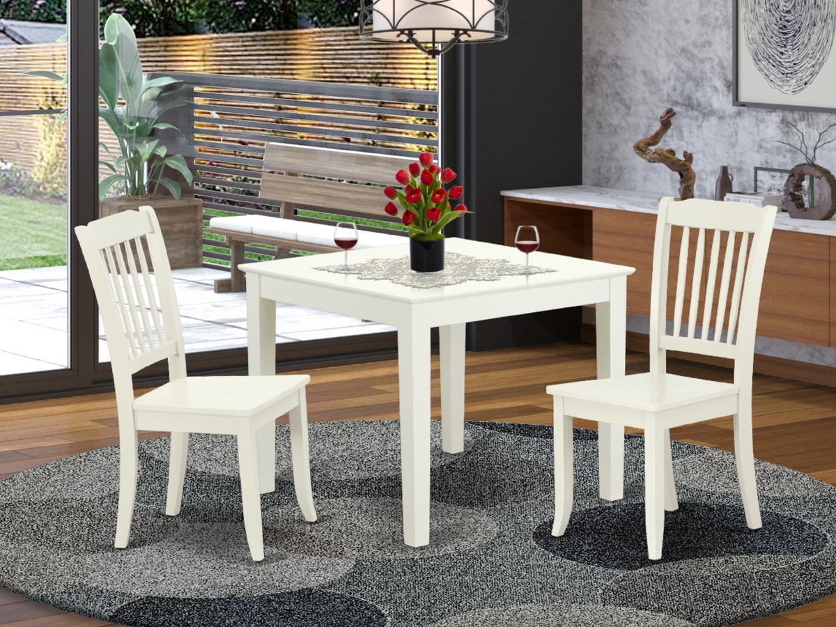 36 in. Oxford Square Table & 2 Vertical Slatted Chairs - Linen White, 3 Piece